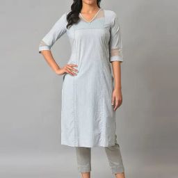 Aurelia Blue Cotton Printed Straight Kurta-image-86