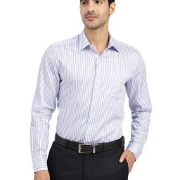 Arrow White & Blue Cotton Slim Fit Striped Shirt-picture-45
