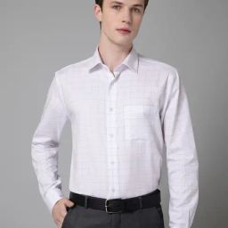 Cantabil White Cotton Regular Fit Checks Shirt-image-69