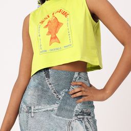 DressBerry Edgy Fishing Casually Printed Sleeveless Boxy Crop T-shirt-image-27