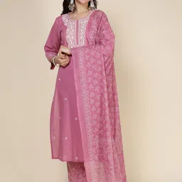 Meena Bazaar Women Floral Woven Design Kurta with Trousers & Dupatta-picture-31