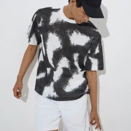 Nuon by Westside Black Tie-Dye Printed Relaxed-Fit Cotton T-Shirt-image-51