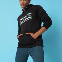 Campus Sutra Black Cotton Regular Fit Printed Hooded Sweatshirt-image-70