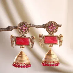 Priyaasi Ruby Stoned Jhumki Earrings image 1