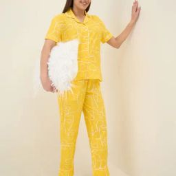 Sweet Dreams Women Printed Front Open Pyjama Set-image-101