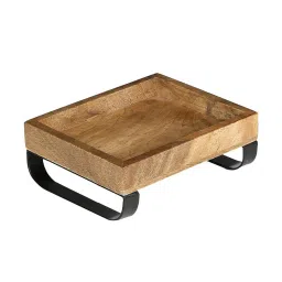Crayton Mango Wood Serving Tray with Bottom Metal Handle - Set of 1 image 2