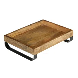 Crayton Mango Wood Serving Tray with Bottom Metal Handle - Set of 1 image 3
