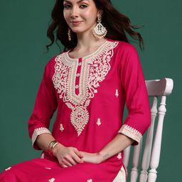 Indo Era Women Floral Embroidered Thread Work Kurta-27