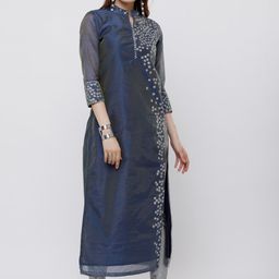 Vishudh Women Blue & Silver-Toned Printed Straight Kurta-image-71