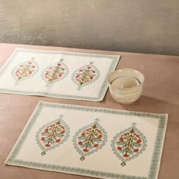 Fabindia Khus Orange Cotton Printed Palcemat - Set of 6-image-57