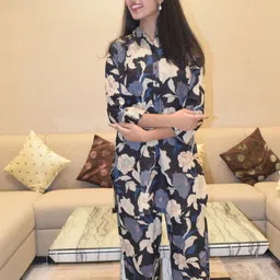 PRETTY PALLU Pure Cotton Floral Printed Shirt Collar Tunic With Trousers Co-Ords-image-41