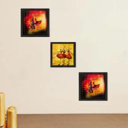 eCraftIndia Set of 3 Dancing Girls Matt Textured UV Art Painting-20