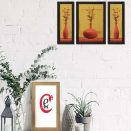 eCraftIndia Set of 3 Floral Pots Satin Matt Texture UV Art Painting-image-10