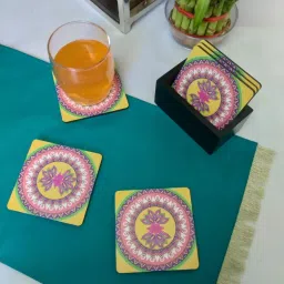 Crayton Square Madhuban Pattern MDF Coaster with Holder - Set of 6 image 1