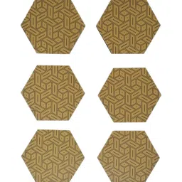 Crayton Hexagon Beige Geometric MDF Coaster with Holder - Set of 6 image 4