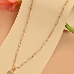 ToniQ Gold Casual Heart Lock Minimal Charm Link Necklace for Women-6