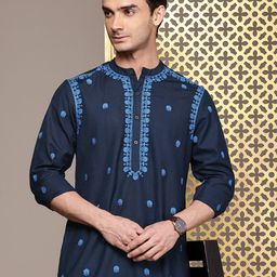 House of Pataudi Men Jashn Ethnic Motifs Embroidered Thread Work Kurta With Trousers-image-24