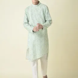 TABARD Kids Light Green & White Printed Full Sleeves Kurta with Churidar-image-57