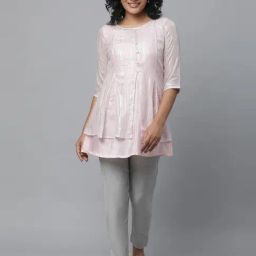 Aurelia Pink Striped A Line Kurti-image-62