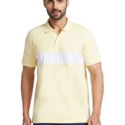 Park Avenue Yellow & White Slim Fit Colour Block Polo T-Shirt-image-3