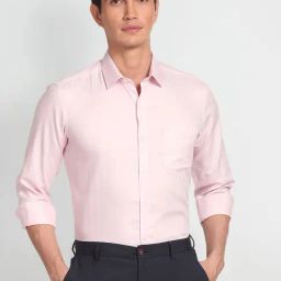 Arrow Light Pink Cotton Slim Fit Self Pattern Shirt-picture-4