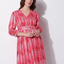Vero Moda Coral & White Printed Fit & Flare Dress-1