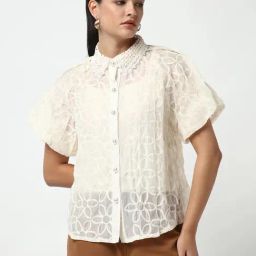 Showoff Cream Regular Fit Embroidered Shirts-picture-18