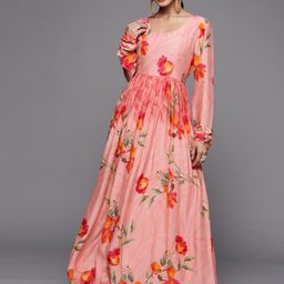 Varanga Women Pink & Green Floral Printed Ethnic Dress-image-36