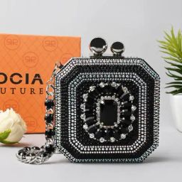 Rocia Black Embellished Small Box Clutch-25