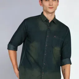 Kuons Avenue Military Green Slim Fit Denim Shirt-image-75