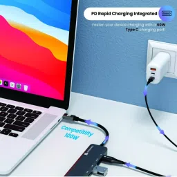 Portronics Mport 52 7-in-1 Type C Hub with 10Gbps Data Transfer, Type C PD 60W Port (Grey) image 2