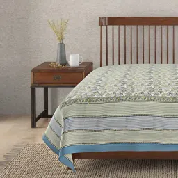 Fabindia Coramandel Blue Cotton Printed 116 TC Single Bed Cover-image-49