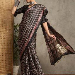 Saree Mall Black Crepe Self Saree with Blouse Piece-image-83
