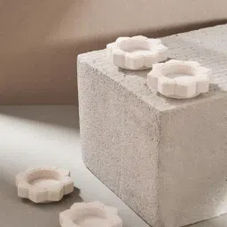 Fabindia Laksh White Stone Candle Holder - Set of 4-image-65