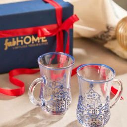 Fabindia Gulmohar Blue Glass Printed Cup - Set of 2-8