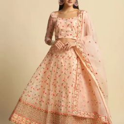 Atsevam Peach Embroidered Semi-Stitched Lehenga Choli Set With Dupatta-image-84