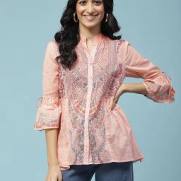 aarke Ritu Kumar Peach Floral A Line Kurti-picture-20
