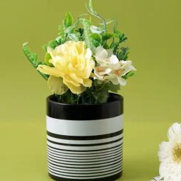 Tayhaa Black & Silver Ceramic Spiral Print Planter-image-57