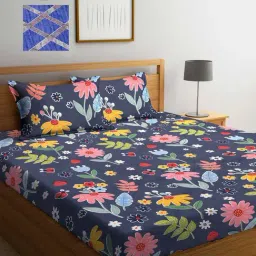 Klotthe Printed Blue 210 TC Cotton Blend Double 2 Bed Sheets with 4 Pillow Covers-picture-21