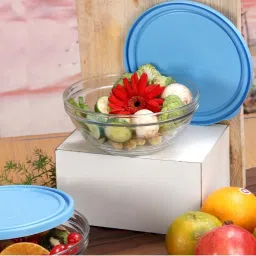 Duralex 'Freshbox' Transparent & Blue Glass 17 cm Container With Lid (0.97 L) - Set of 2 image 1