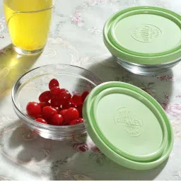Duralex 'Freshbox' Transparent & Green Glass 12 cm Container With Lid (0.31 L) - Set of 3 image 1