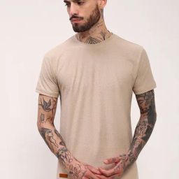 Showoff Beige Cotton Slim Fit Self Pattern T-Shirt-image-65