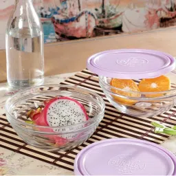 Duralex 'Freshbox' Transparent & Purple Glass 17 cm Container With Lid (0.97 L) - Set of 2 image 1
