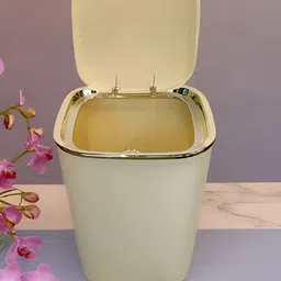 DecorTwist Off White & Silver-Toned Push Can Dustbin With Lid For Home-57