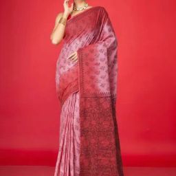 Unnati Silks Pink & Red Cotton Printed Saree With Unstitched Blouse-picture-1