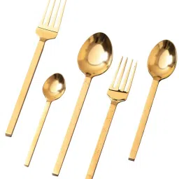Nestroots Cutlery Set for Dining Table Stylish Spoon Fork and Knife Set Dinner Cutlery Set of 5 Gold image 2