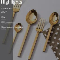 Nestroots Cutlery Set for Dining Table Stylish Spoon Fork and Knife Set Dinner Cutlery Set of 5 Gold image 5