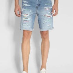 American Eagle Blue Regular Fit Distressed Denim Shorts-image-40