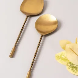 Nestroots Salad Serving Spoon Set with Long Handle Set of 2 for Dining Kitchen Serving Spoon Gold image 1