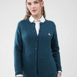 Monte Carlo Teal Blend Wool Woven Design Cardigan-image-55